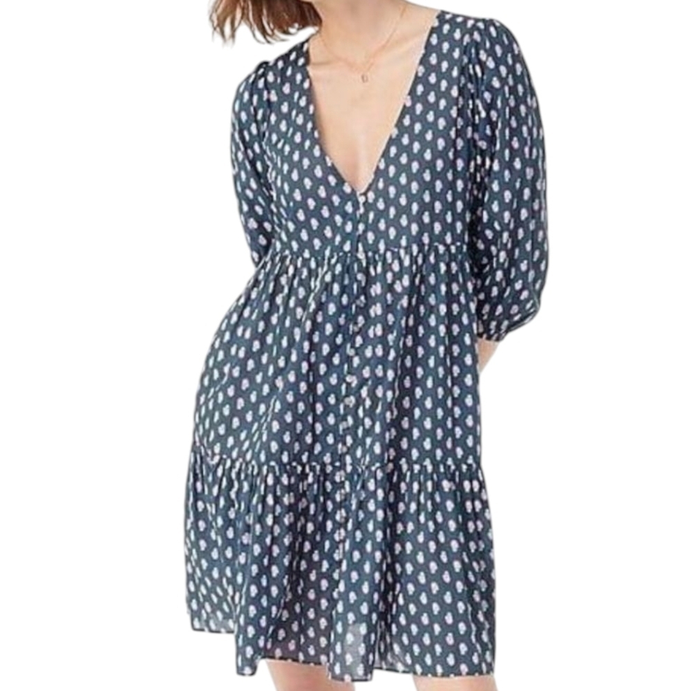 J. Crew Tiered Dress Garden Floral Y2K Small Cottagecore Romantic Cotton Blue